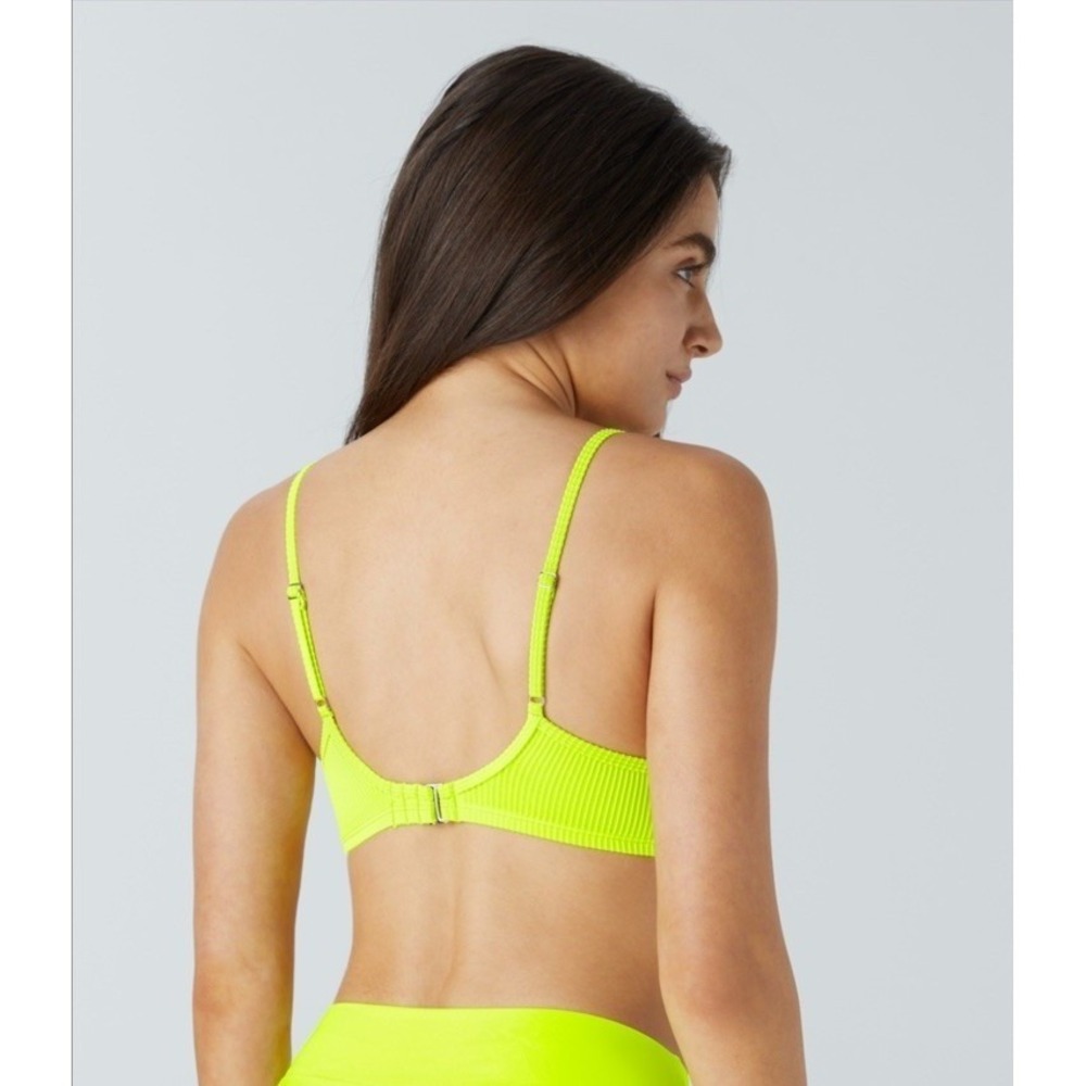 Halara NWOT Ribbed Bikini Swimsuit Top Neon Yellow Green Size Large Swim - Picture 2 of 11